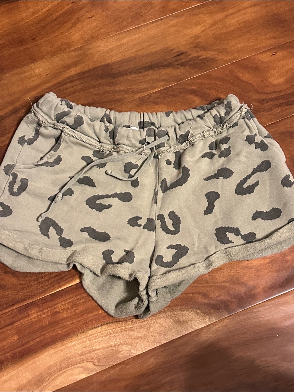 Women's Olive Green Leopard Print Cozy Shorts